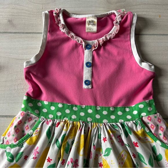 Wildflowers Lemon Print Pink and Yellow Kids Dress - Picture 2 of 3
